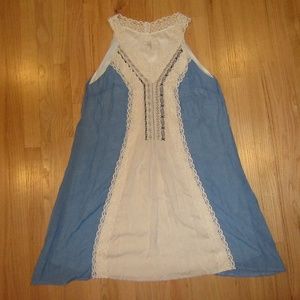 WOMENS RYE SHIFT DRESS/CREAM + BLUE/LARGE